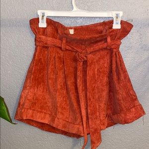 Rust Orange Corduroy Paperbag Shorts